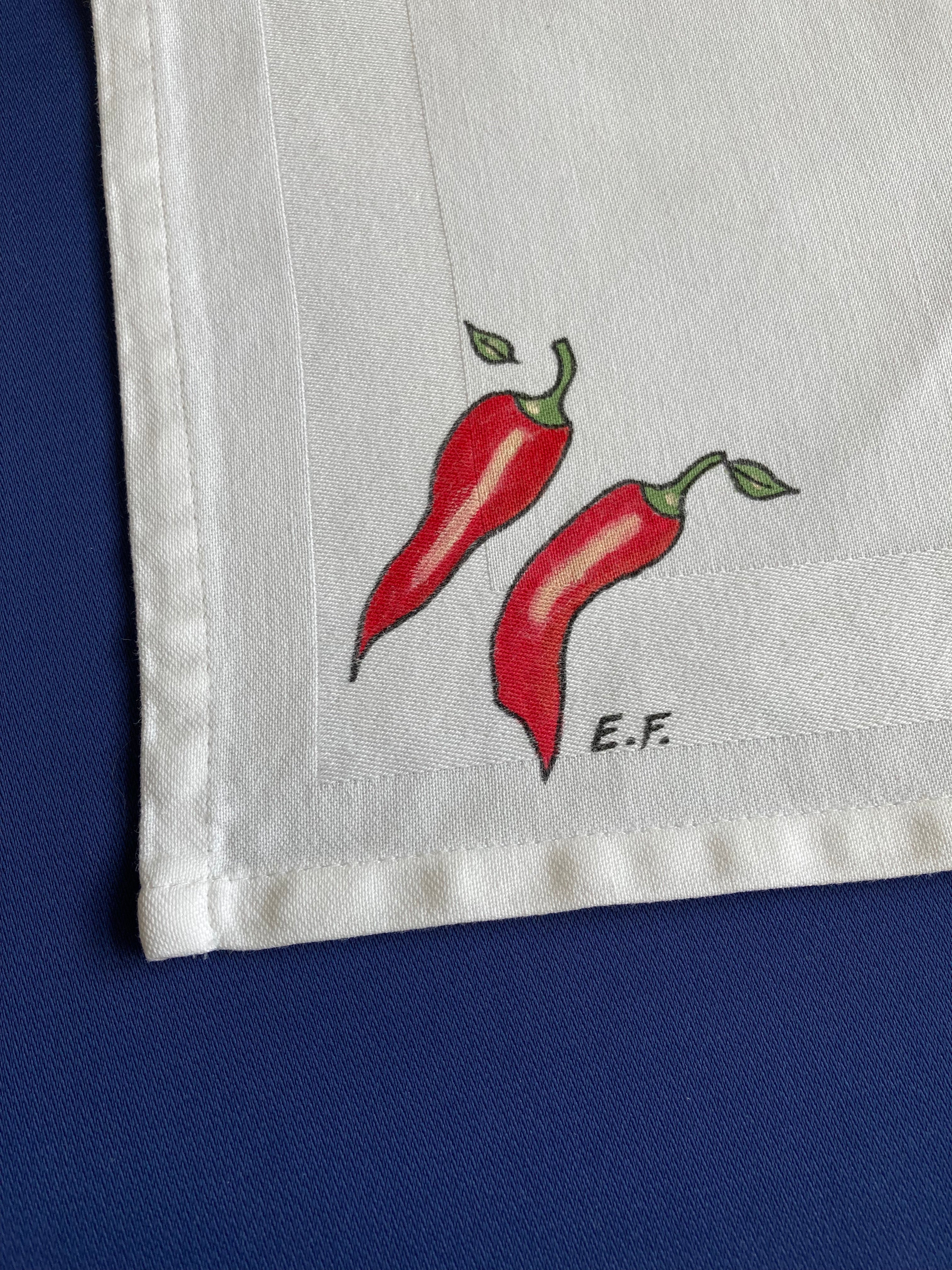 4 witte katoenen servetten rode peper